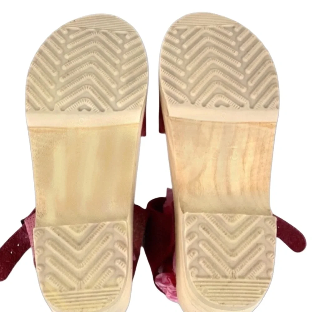 Hannah Anderson Pink Leather Ankle Strap Wood Sandals Sz 1.5